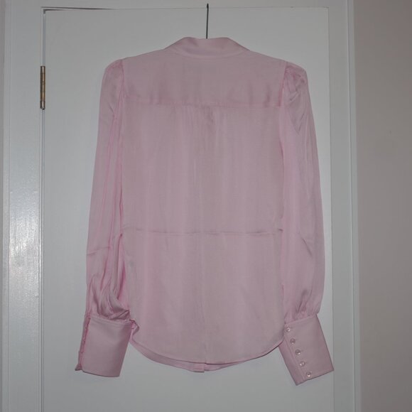 Trina Turk Women's Sagittarius Silk-Blend Blouse Long Sleeve Stretch Pink Size S - Picture 9 of 10